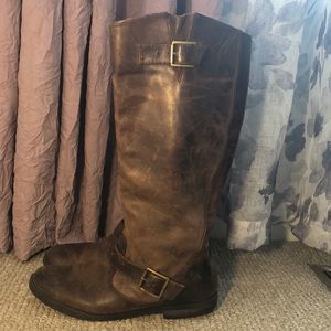 Brown Faux Leather Riding Boots Size 8